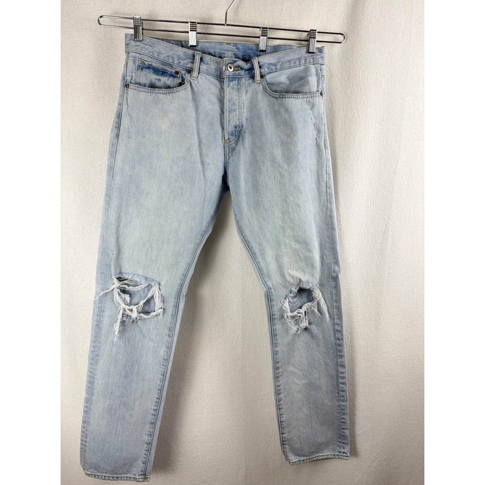 H&M &Denim Mens Straight Distressed Light Wash Jeans Sz 34x32 Thrashed